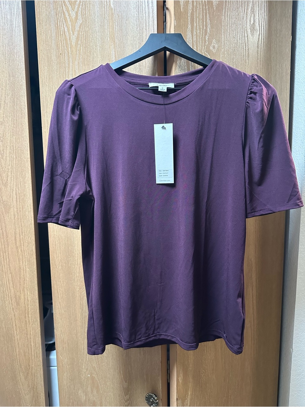 Calvin Klein Puff Sleeve Crewneck Top - Plum